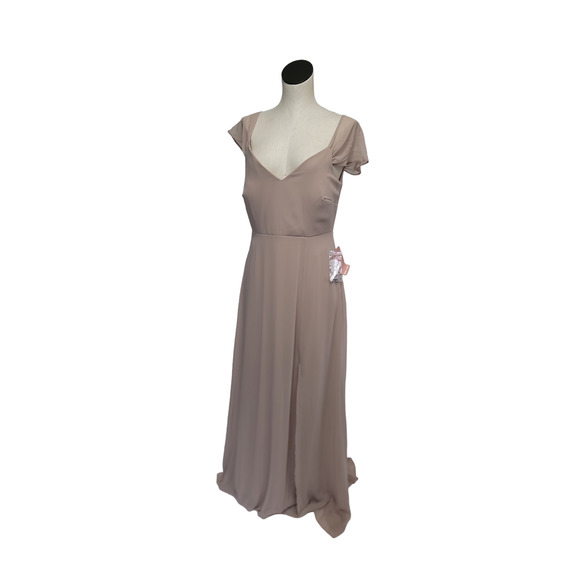 NWT Birdy Grey Devin Formal Bridesmaid Dress in Chiffon in Taupe Womens Large - Picture 9 of 15